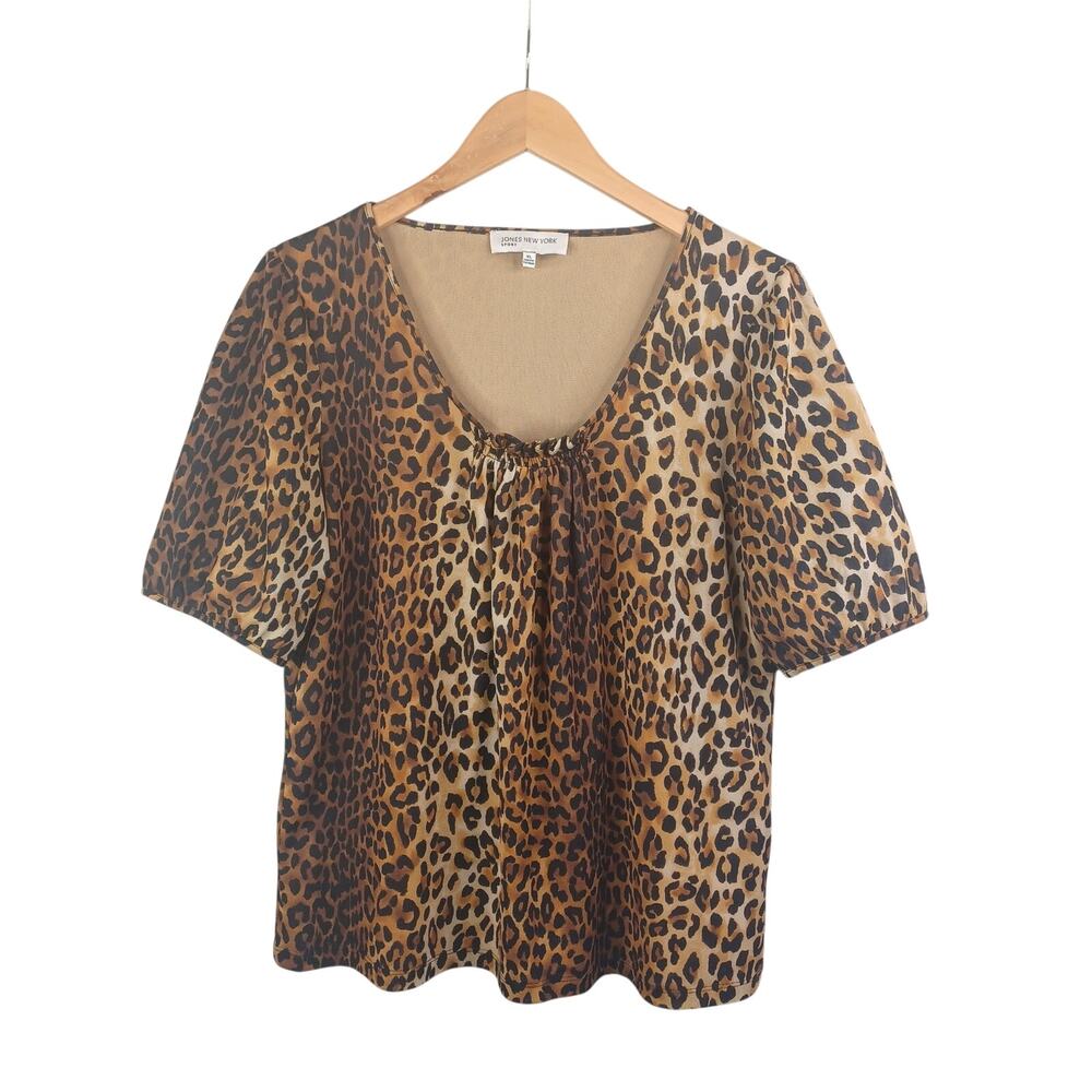 Y2K Jones New York Women Leopard‎ Animal Print Mesh Top XL Brown Black Mobwife